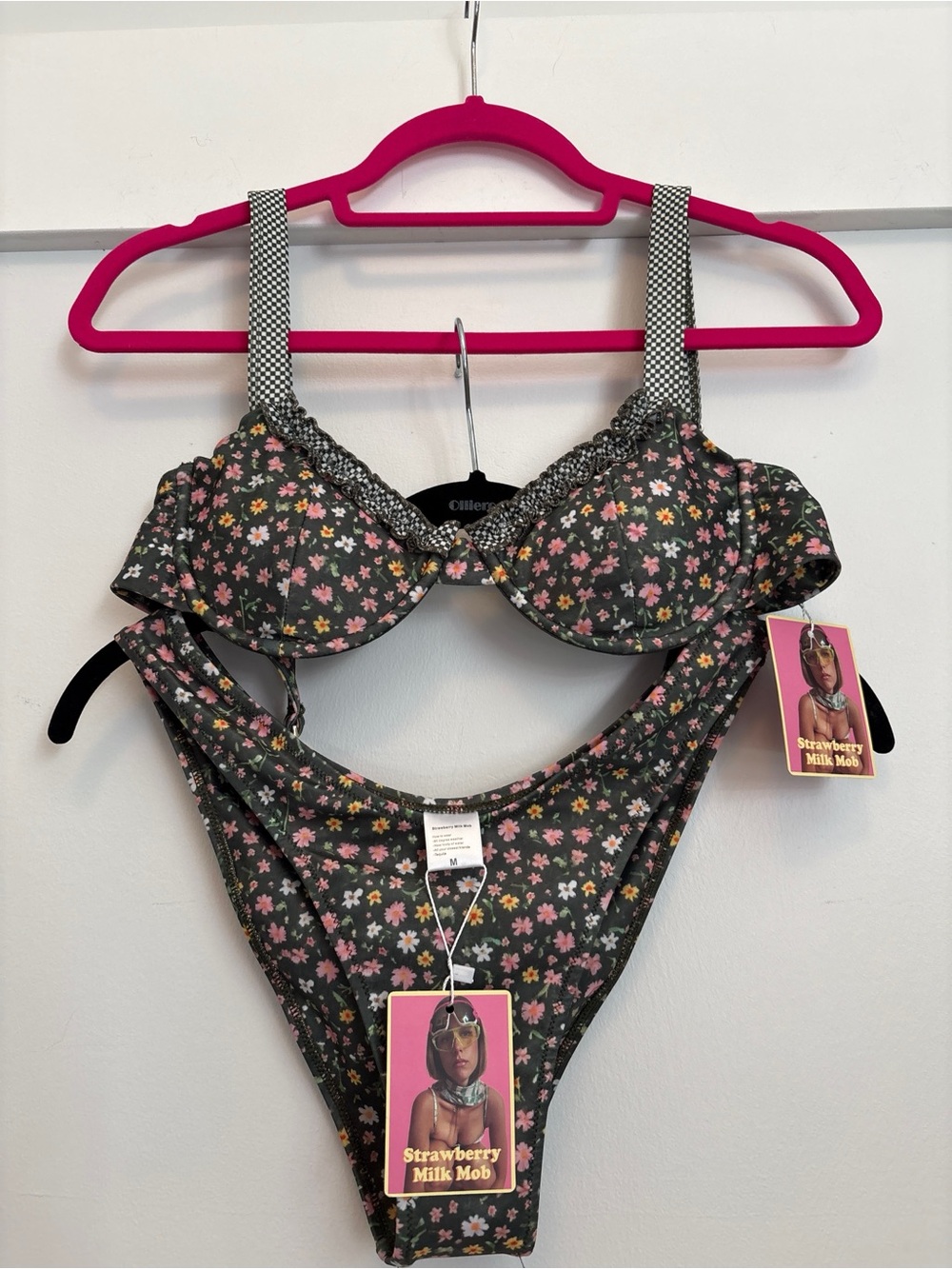 Strawberry Milk Mob Olive Green Floral Underwire Bikini Set